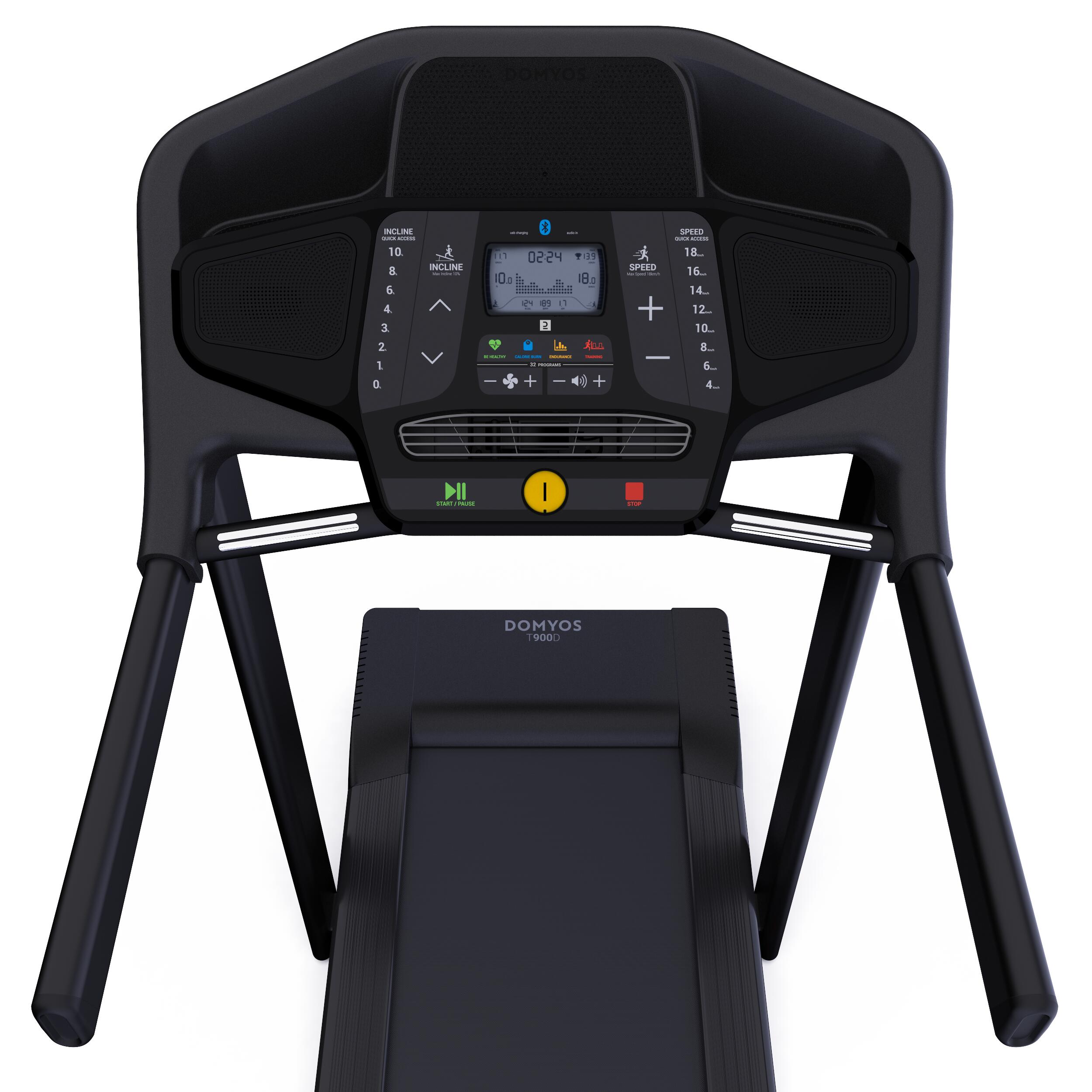 Running treadmill Domyos T900D with connection Additional features Bluetooth speakers transport wheels place for water bottle place for mobile phone/tablet USB port