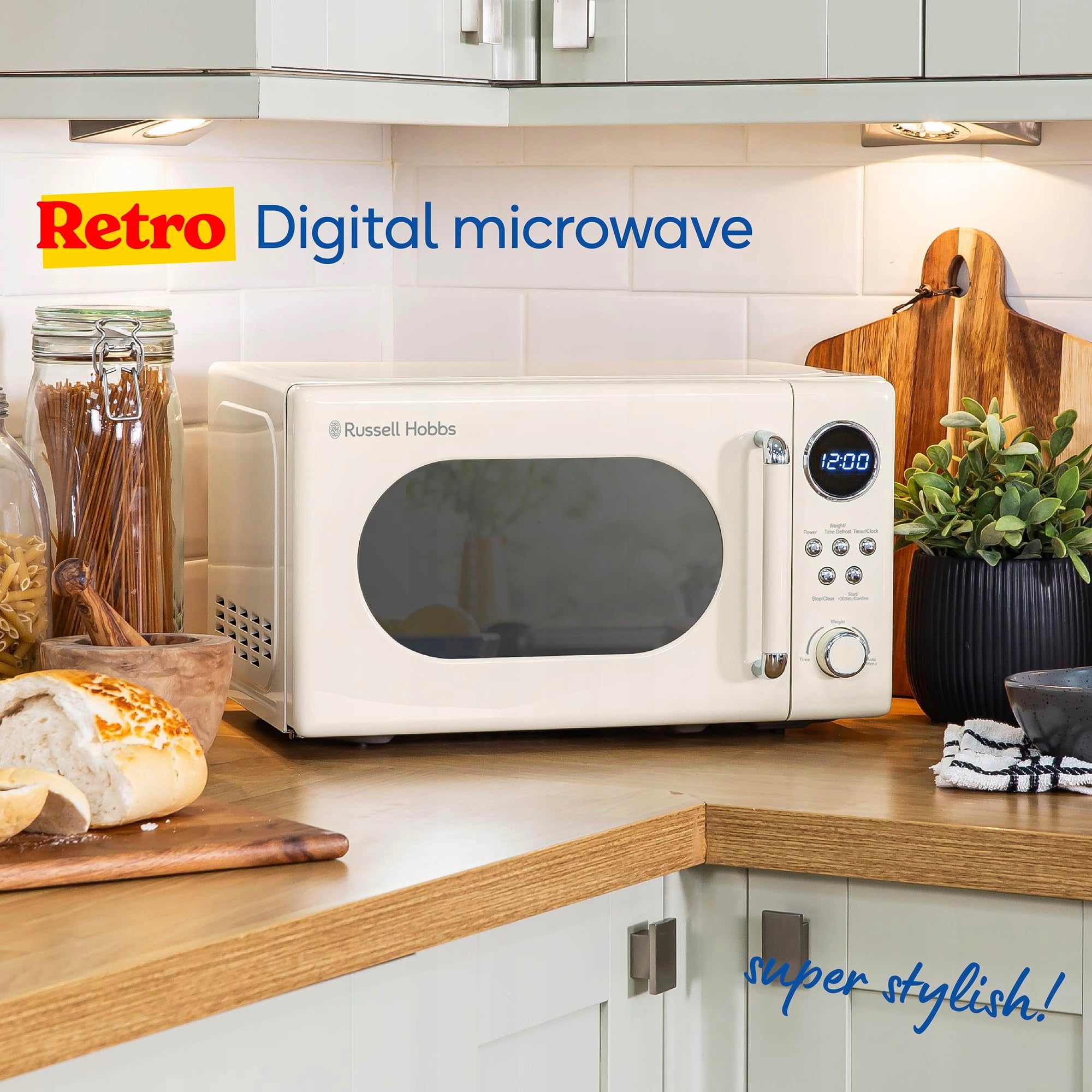 Russell Hobbs RHM2044C Retro 20 Litre Cream Digital Microwave, 800W, Mirror Model RHM2044C