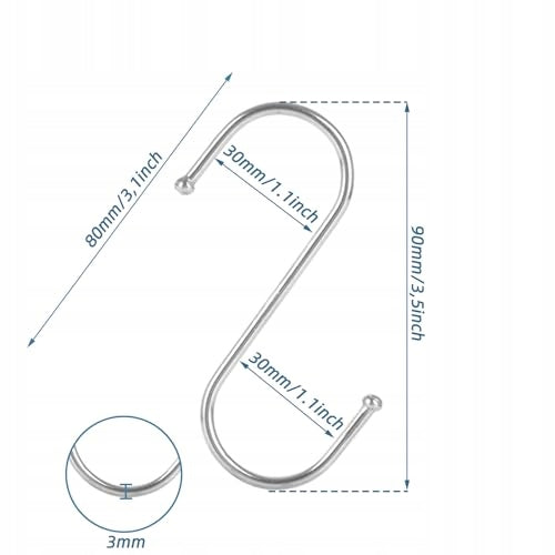 S METAL HOOKS FOR HANGING 100PCS STAINLESS STEEL 90MM METAL Manufacturer code Bez marki