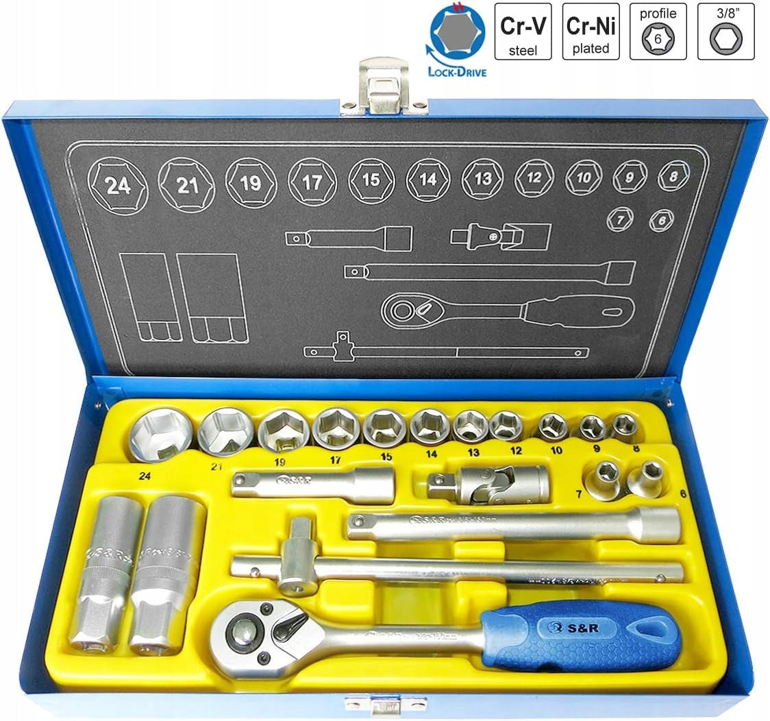 S&R Socket socket set for socket wrenches S&R 3/8" 20 elements Brand S&R