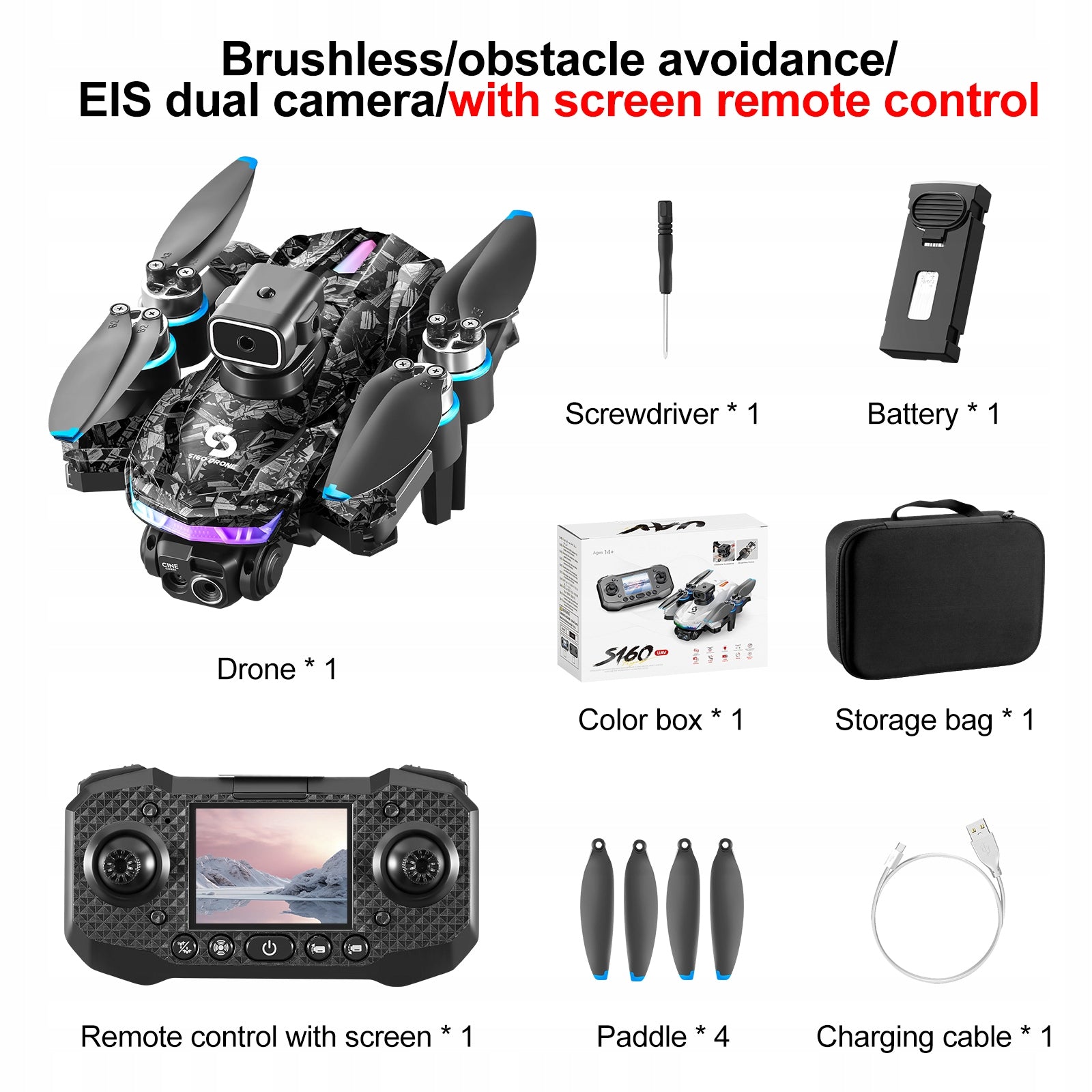 S160 Screen Remote Drone - 4D Obstacle Avoidance & HD Dual Camera