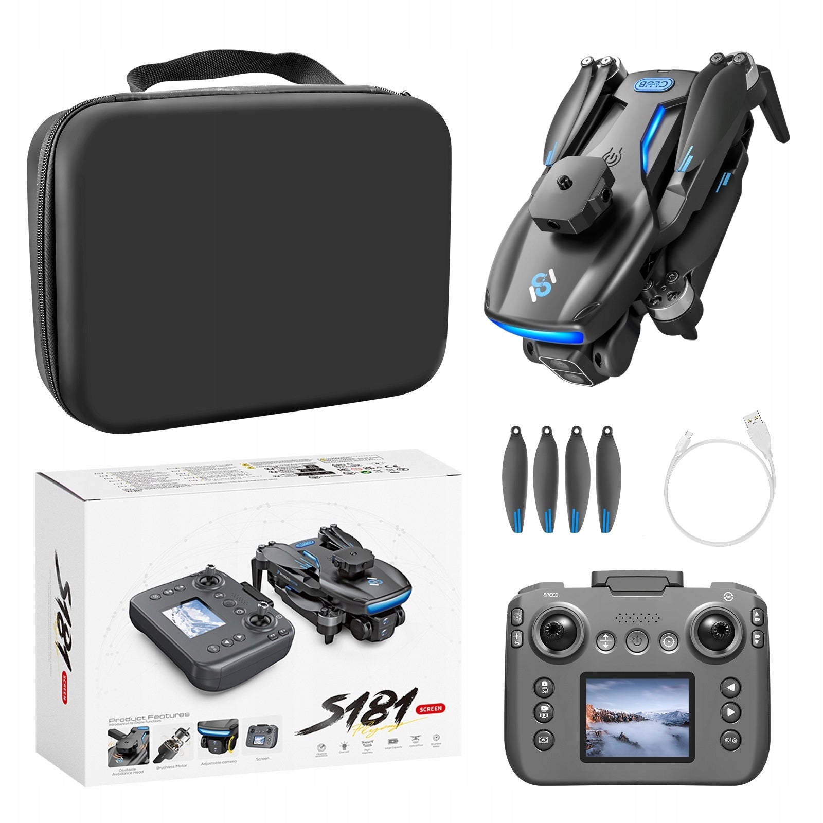 S181 Drone with Screen Remote – Brushless Motor, 360° Obstacle Avoidance