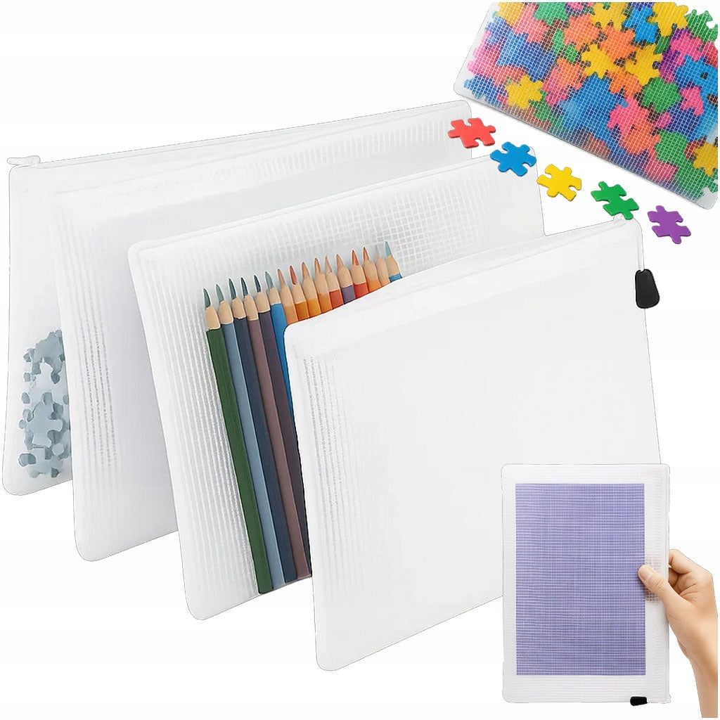 SACHET ORGANIZER ZIPPER CONTAINERS PUZZLE DOCUMENTS A4 LARGE SET OF 4 Packaging status original