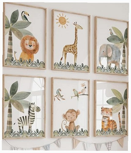 SAFARI PRINTS ANIMALS FOR KIDS SET OF 6 FOR HOME ROOM