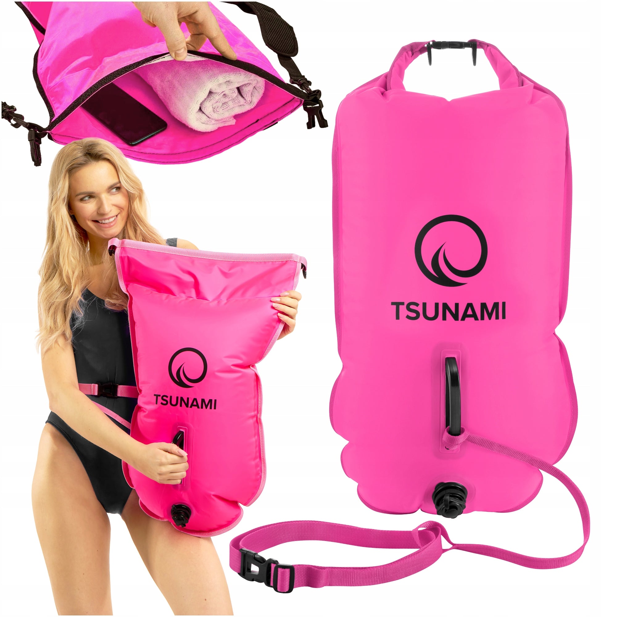 SAFETY BUOY FOR SWIMMING INFLATABLE BUOY WITH DRY POCKET 2IN1 TSUNAMI