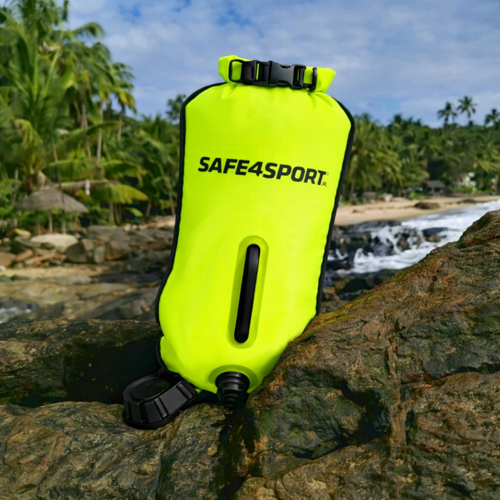SAFETY BUOY FOR SWIMMING INFLATABLE TWO-CHAMBER WITH POCKET LARGE 28L Brand Safe4sport
