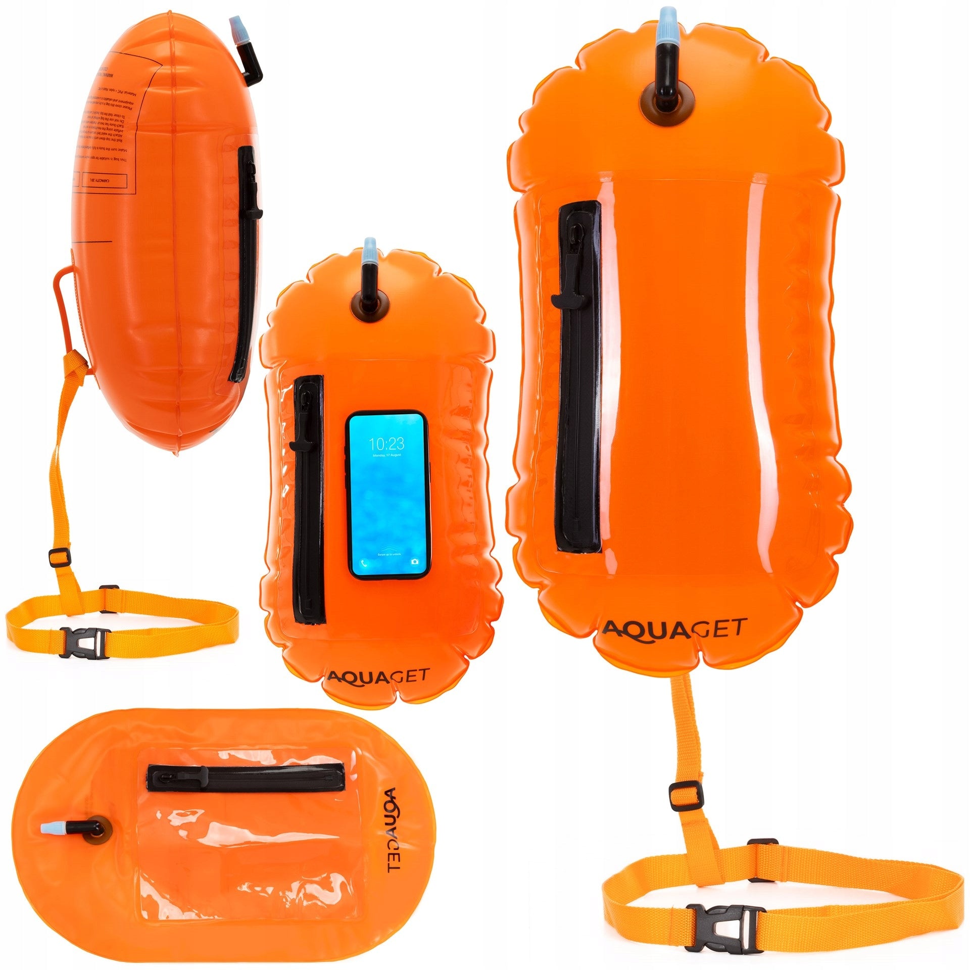 SAFETY BUOY FOR SWIMMING INFLATABLE swimming buoy DRY POCKET 2in1 Brand AQUAGET