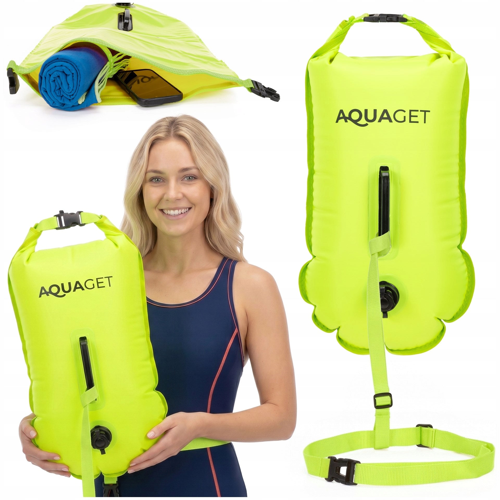 SAFETY BUOY FOR SWIMMING INFLATABLE swimming buoy DRY POCKET 2in1