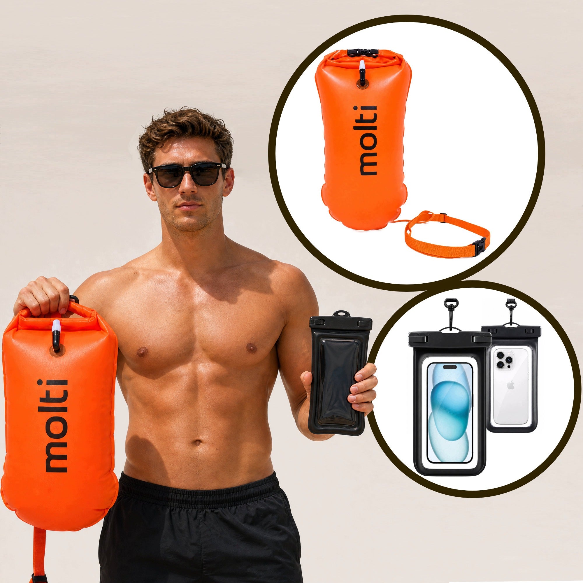 SAFETY BUOY INFLATABLE DRY POCKET + SUP Kayak PHONE CASE Manufacturer code bojka do pływania asekuracyjna + etui na tele