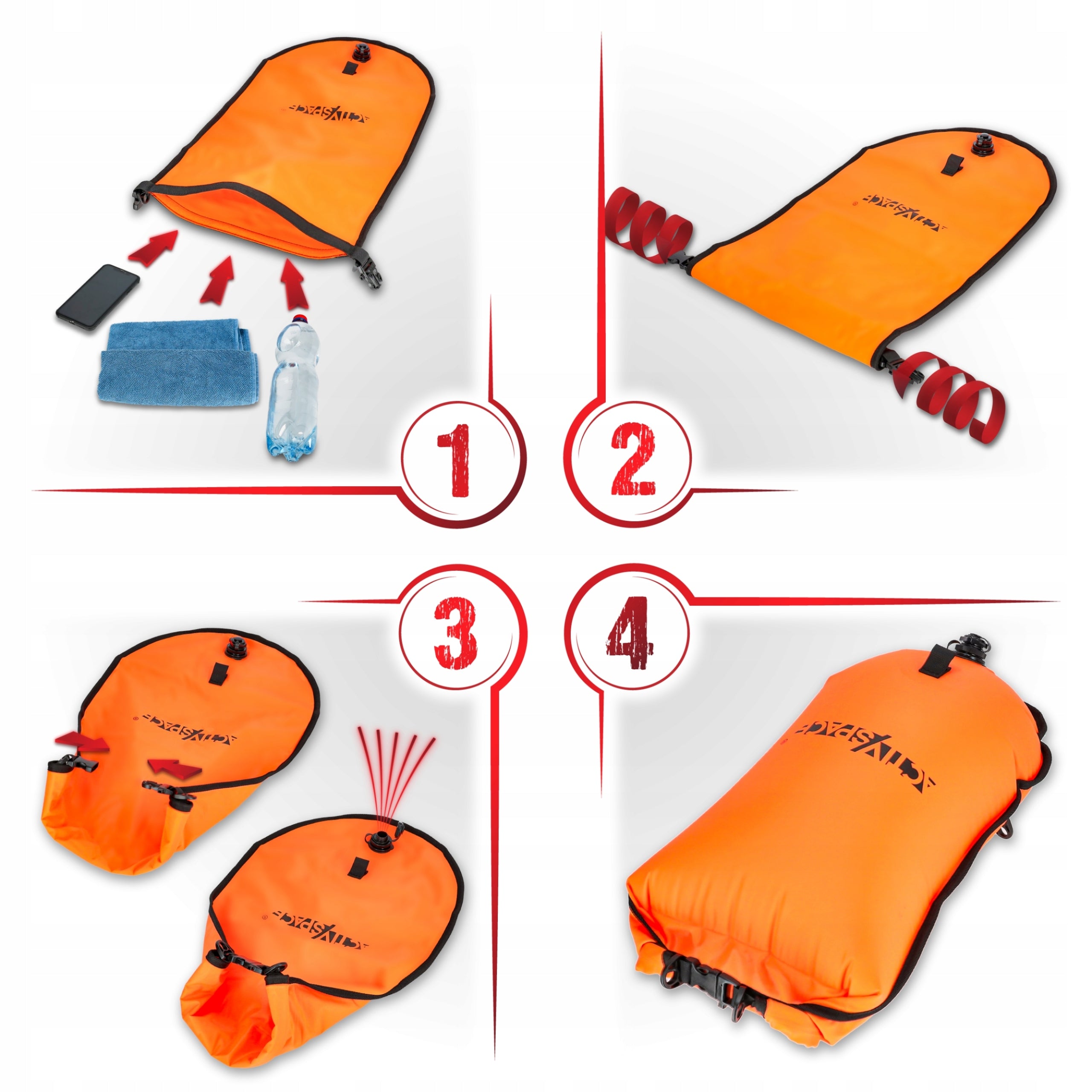 SAFETY BUOY INFLATABLE FOR SWIMMING 3IN1 DRY POCKET INFLATABLE + BACKPACK Length 72 cm