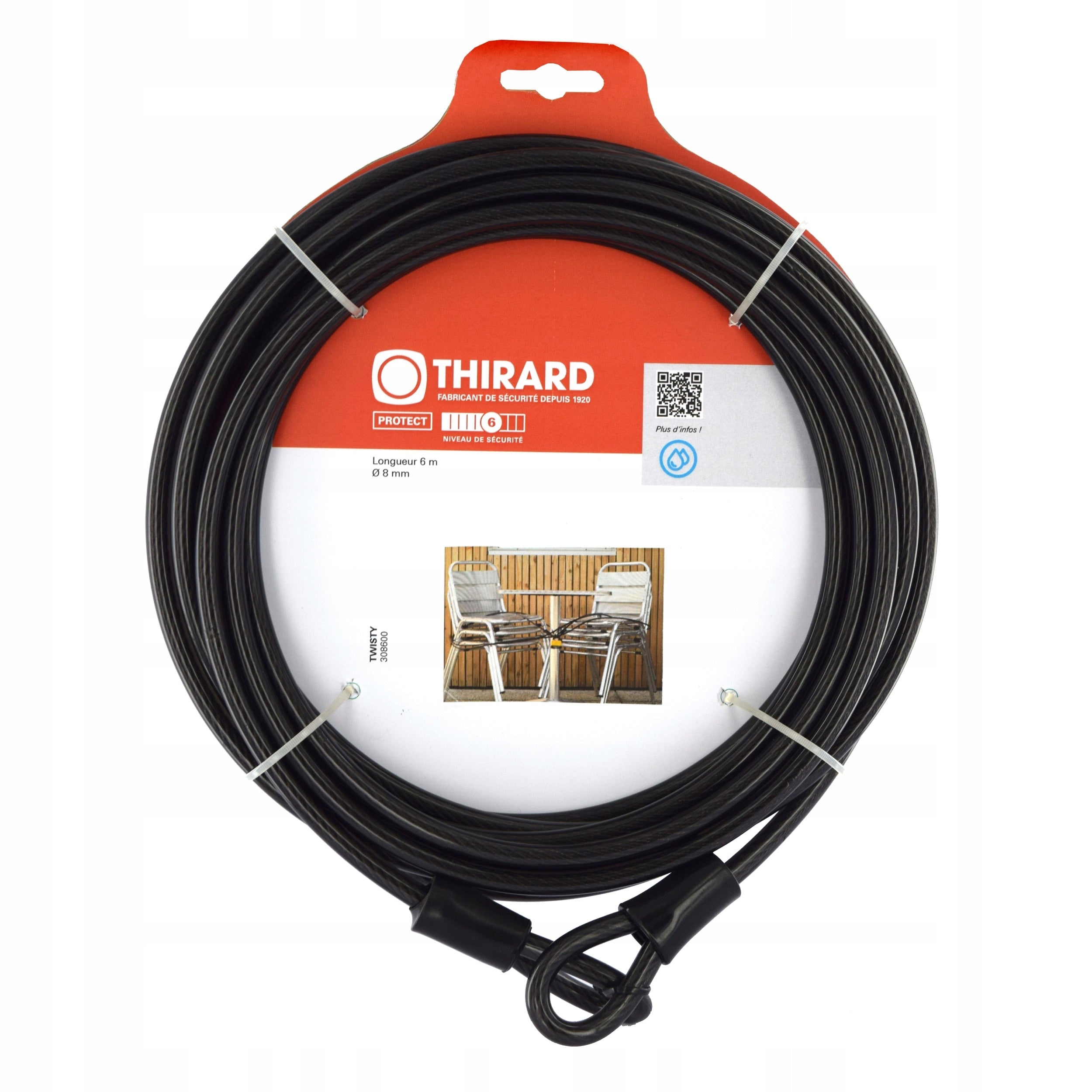 SAFETY CABLE WITH TWO LOOPS TWISTY FI 8 MM LENGTH 6 M WITH PVC COVER Manufacturer code 308600