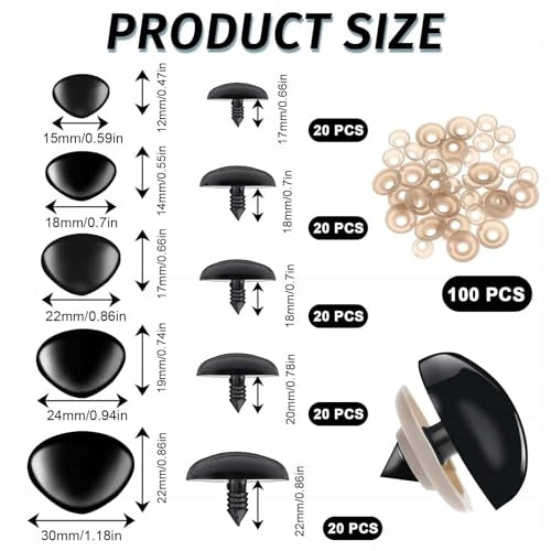 SAFETY NOSE PADS FOR CROCHETING 100 PIECES PLASTIC BLACK DIY Kind case
