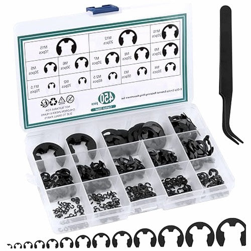 SAFETY RINGS E CLIP SET OF 450 PIECES SIZES 1 5 15MM
