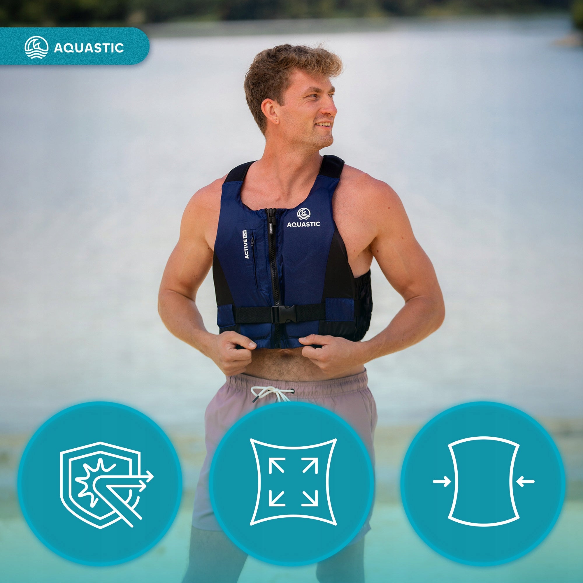 SAFETY VEST AQUASTIC ACTIVE 50N XL FOR ADULTS ON KAYAK SUP Body weight range 95 kg