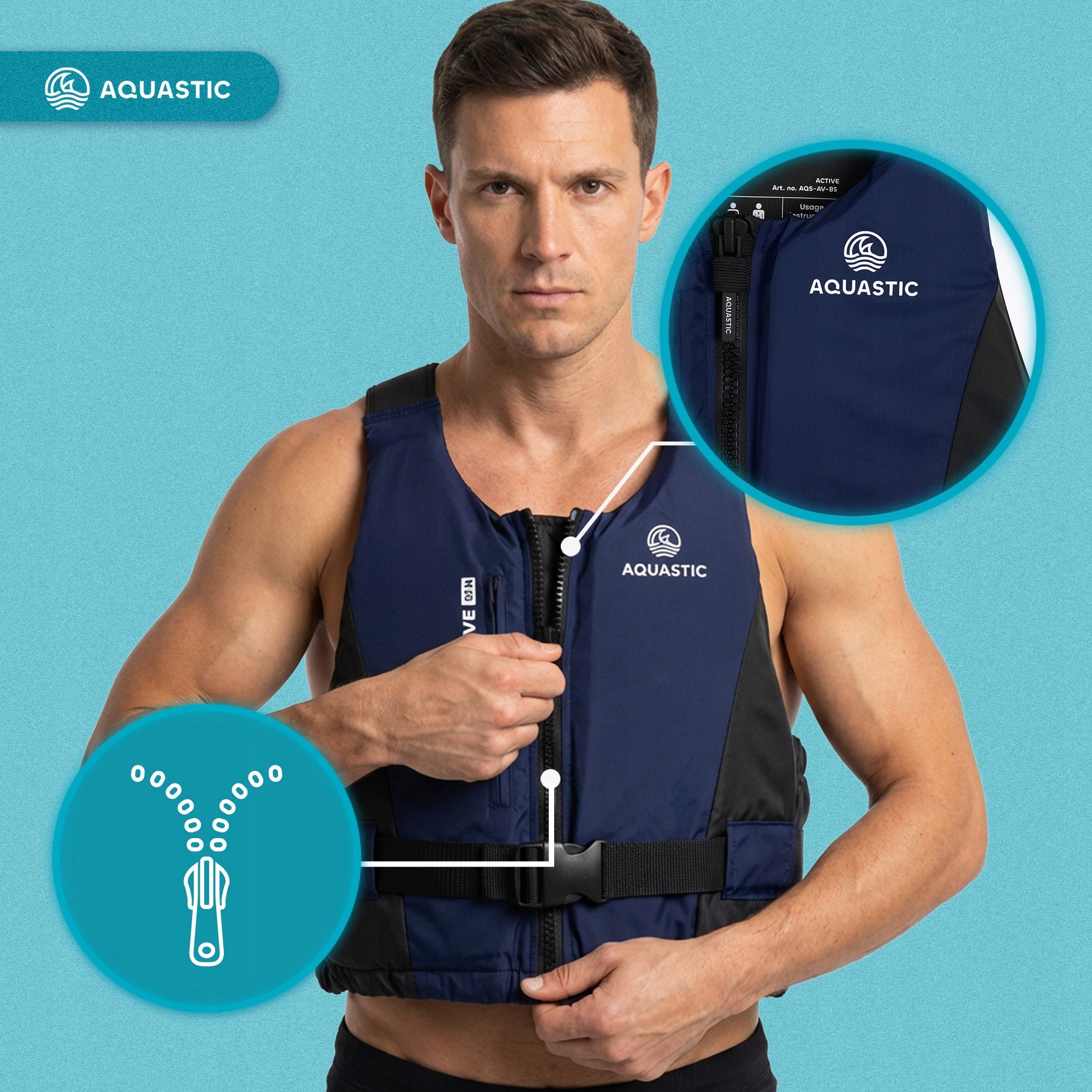 SAFETY VEST AQUASTIC ACTIVE 50N XL FOR ADULTS ON KAYAK SUP For multipurpose
