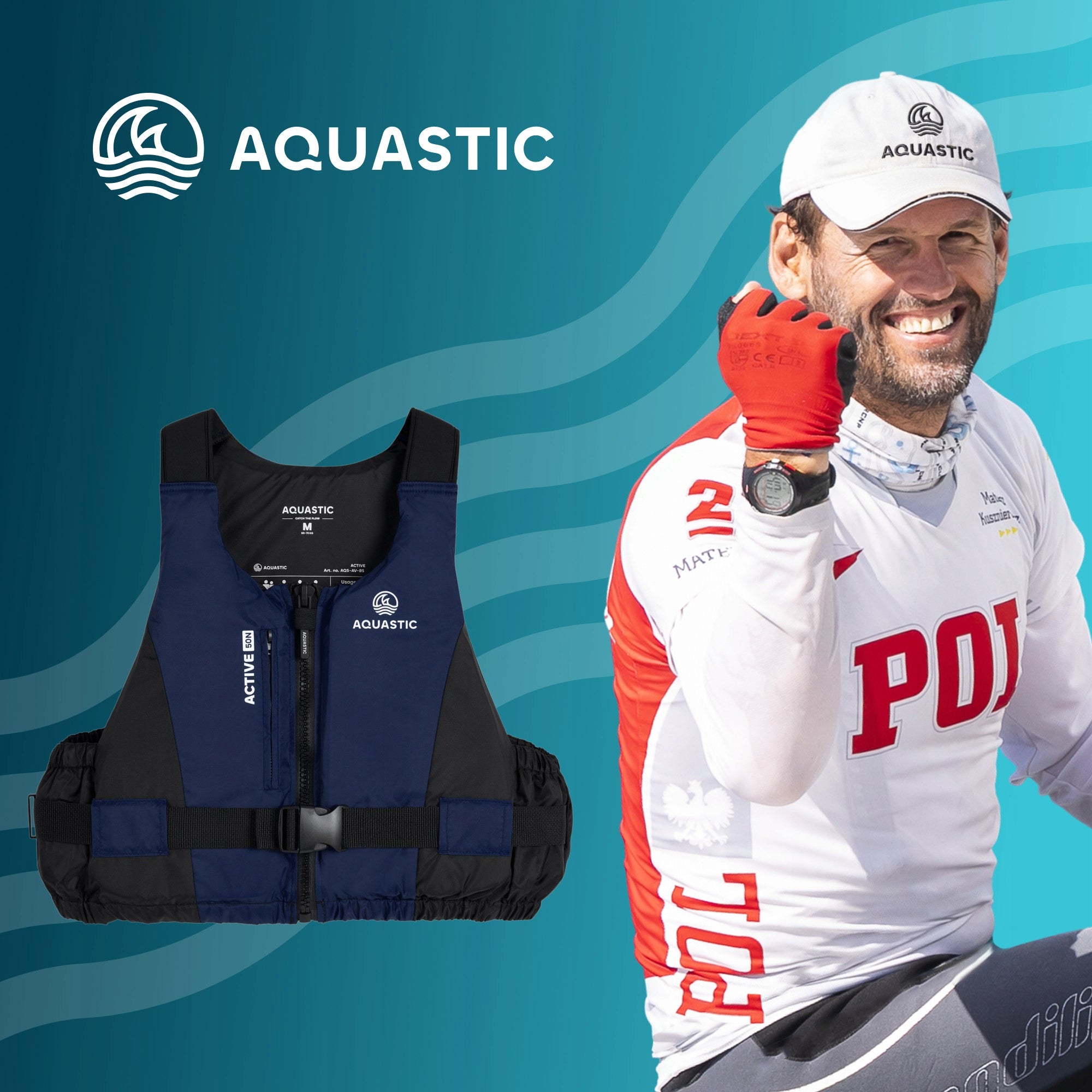 SAFETY VEST AQUASTIC ACTIVE 50N XL FOR ADULTS ON KAYAK SUP Manufacturer code AQS-B5I114-BL
