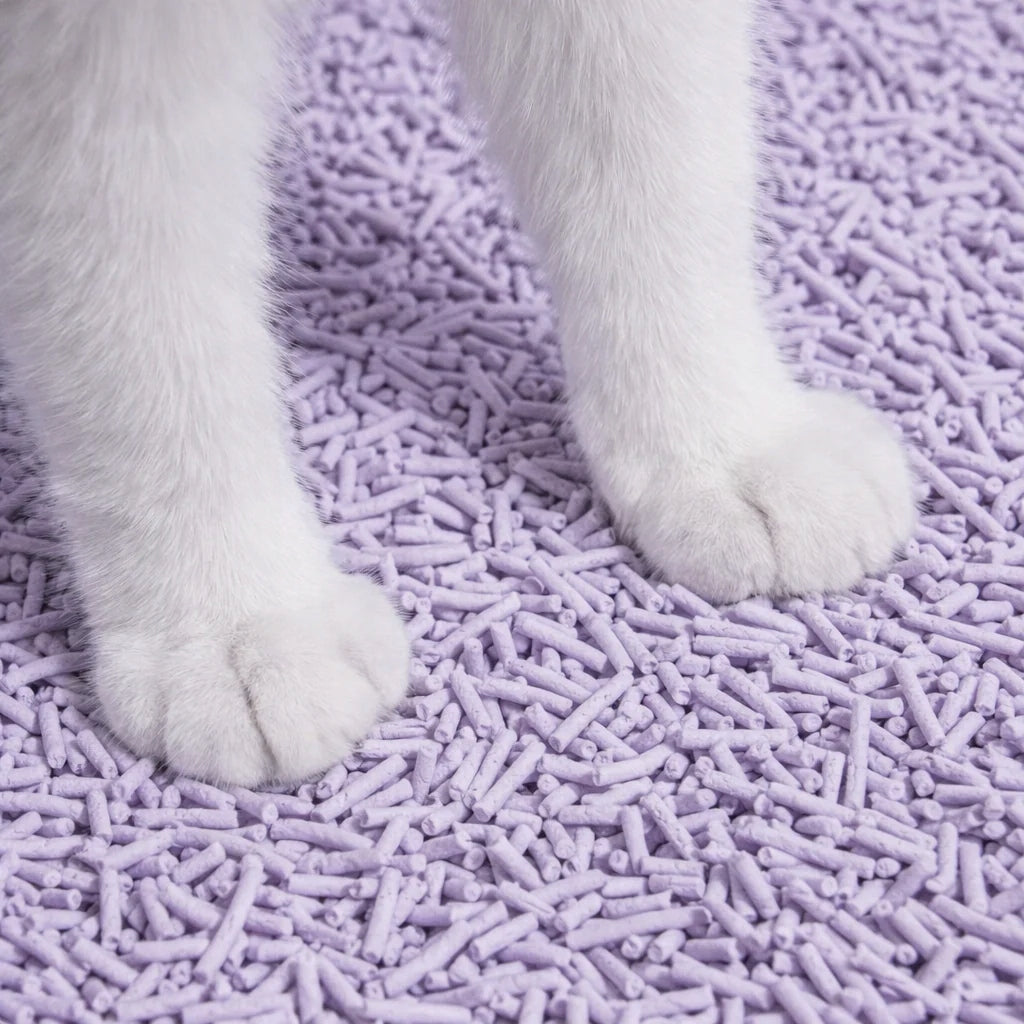 SAGAPO Organic Clumping Premium Cat Tofu Litter LAVENDER 2,5kg Trade name SAGAPO Ekologiczny Zbrylający Żwirek Tofu dla Kota LAWENDA 2,5kg