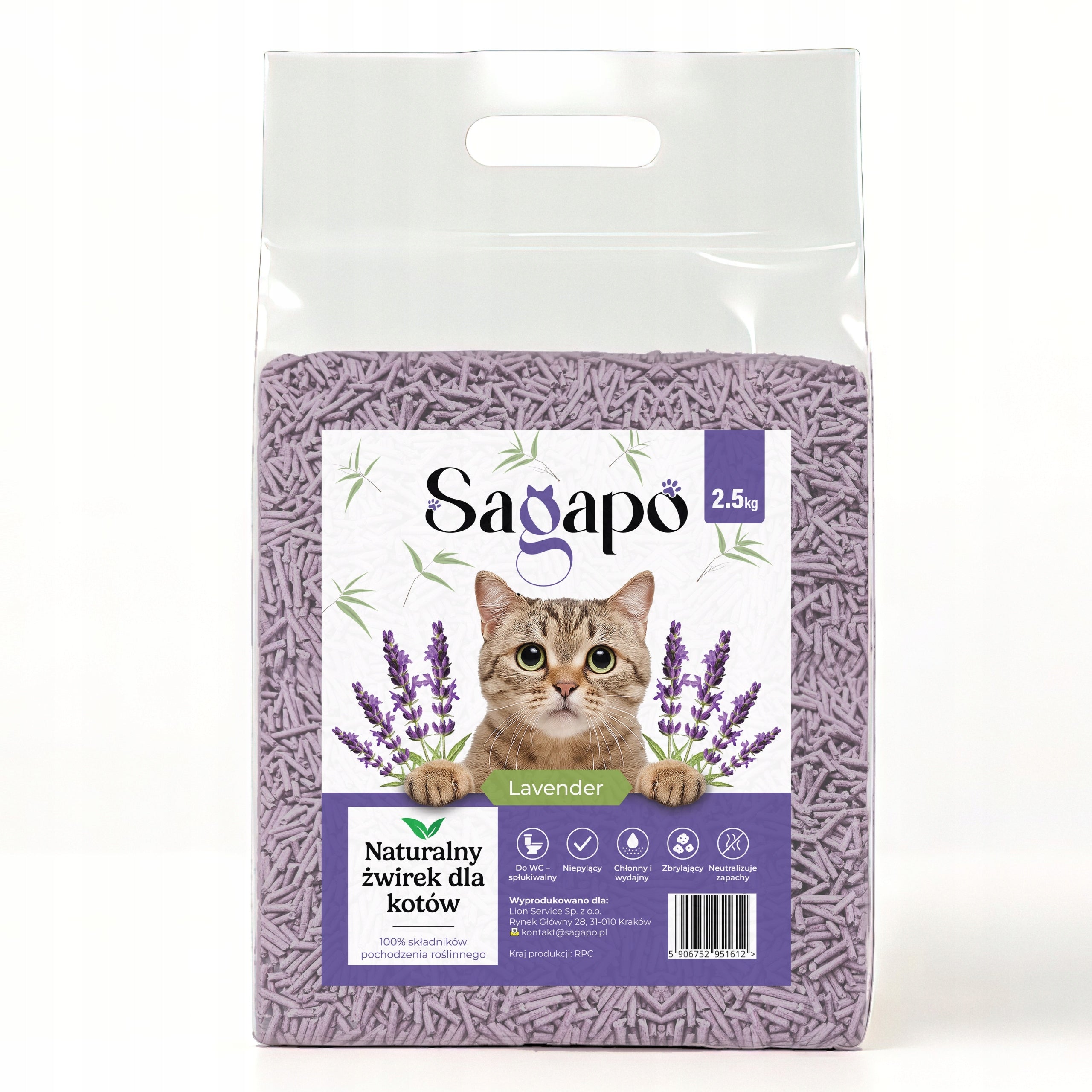 SAGAPO Organic Clumping Premium Cat Tofu Litter LAVENDER 2,5kg