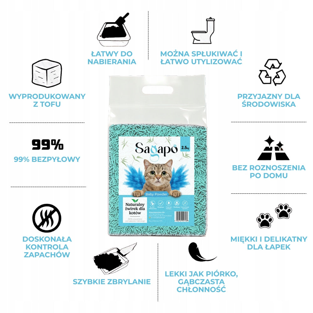 SAGAPO Organic Super Clumping Tofu Litter for Cat Baby Powder 2,5kg Manufacturer code SG-ZW1007