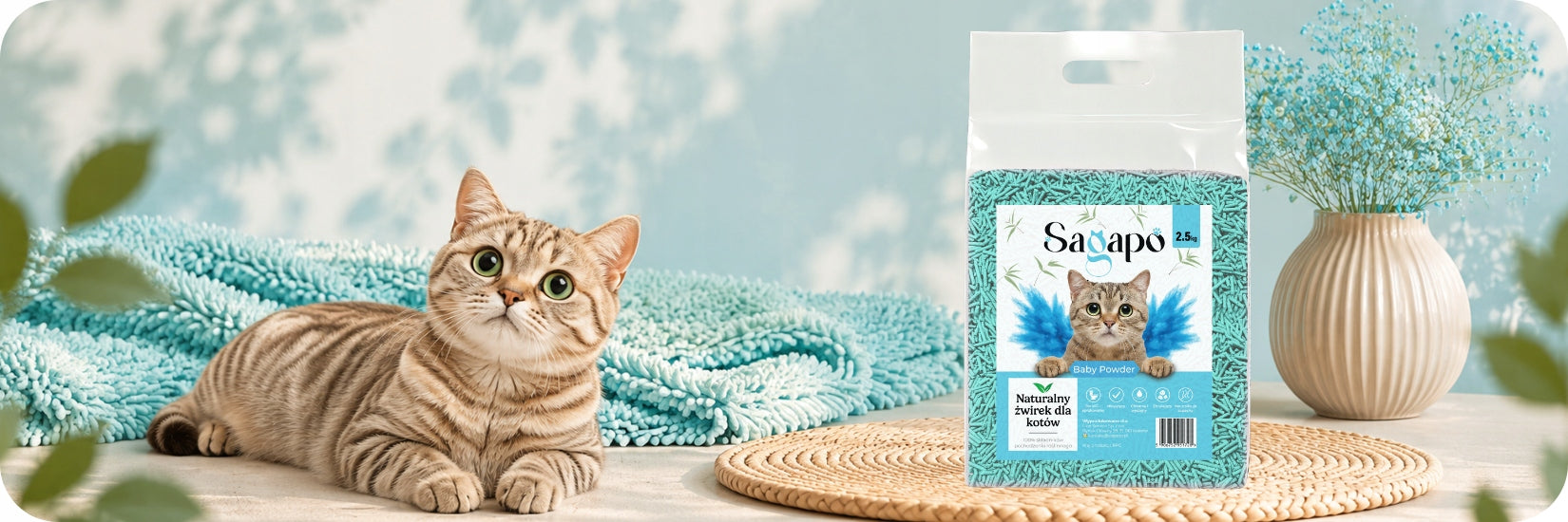 SAGAPO Organic Super Clumping Tofu Litter for Cat Baby Powder 2,5kg Product weight 2.5 kg