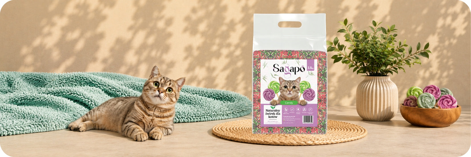 SAGAPO Organic Super Clumping Tofu Litter for Cat Candy 2,5kg Product weight 2.5 kg