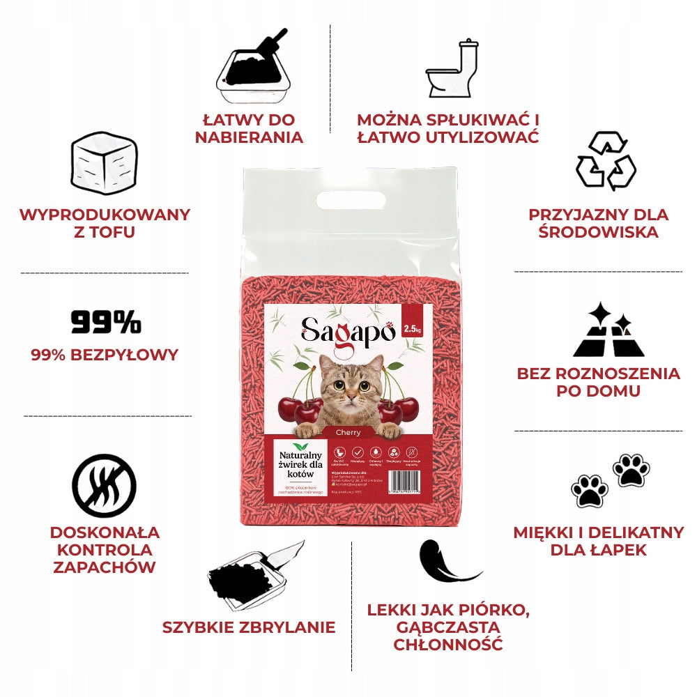 SAGAPO Organic Super Clumping Tofu Litter for Cat Cherry 2,5kg Brand no brand