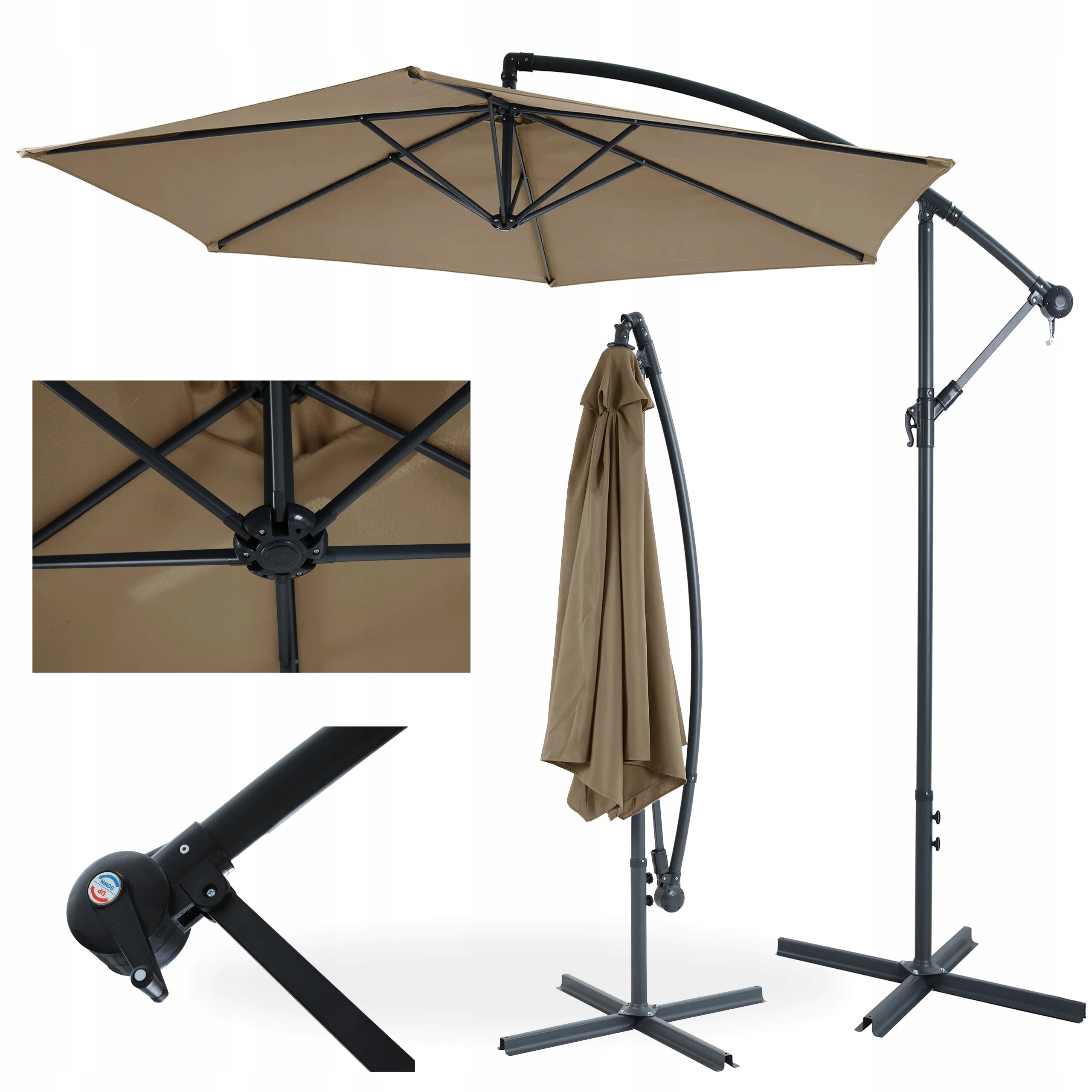 SAMBA SIDE Garden UMBRELLA with Taupe Boom 300cm for Terrace SOLID
