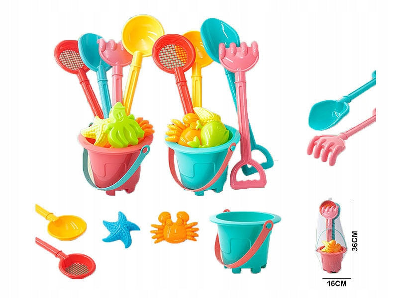 SAND SANDBOX SET BUCKET MOLDS RAKE STRAINER RAKES Packaging status original