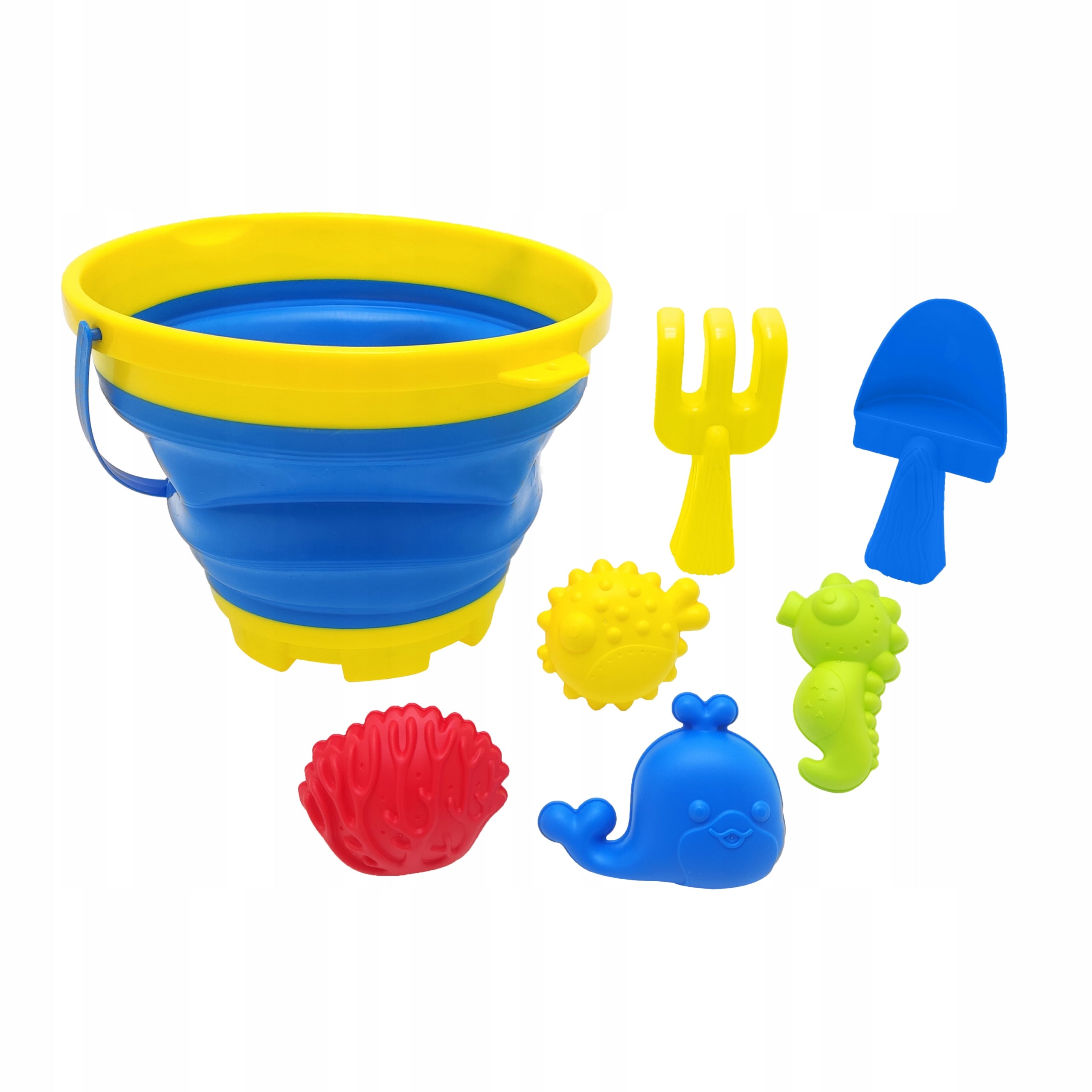 SAND TOY SET COLORFUL BUCKET FOLDING MOLDS SPATULA RAKE Brand no brand