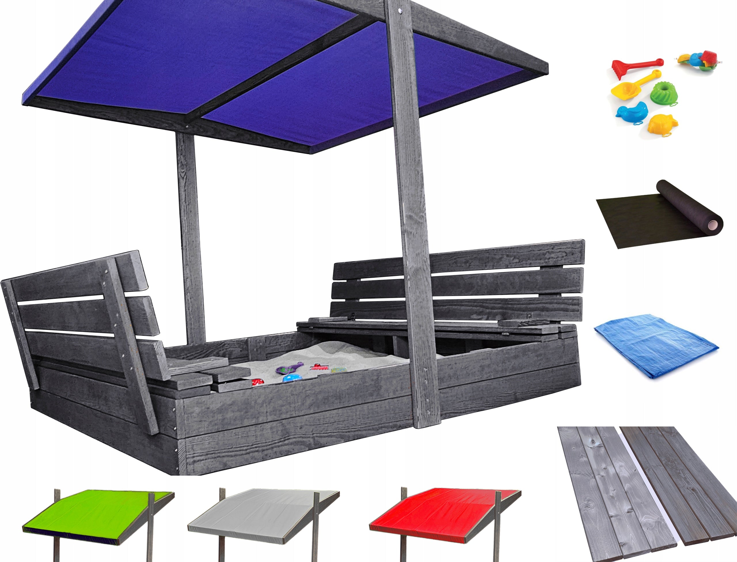 SANDBOX 150X150 WOODEN WITH CANOPY BENCHES 2X PAINTED MANUFACTURER Kind wooden