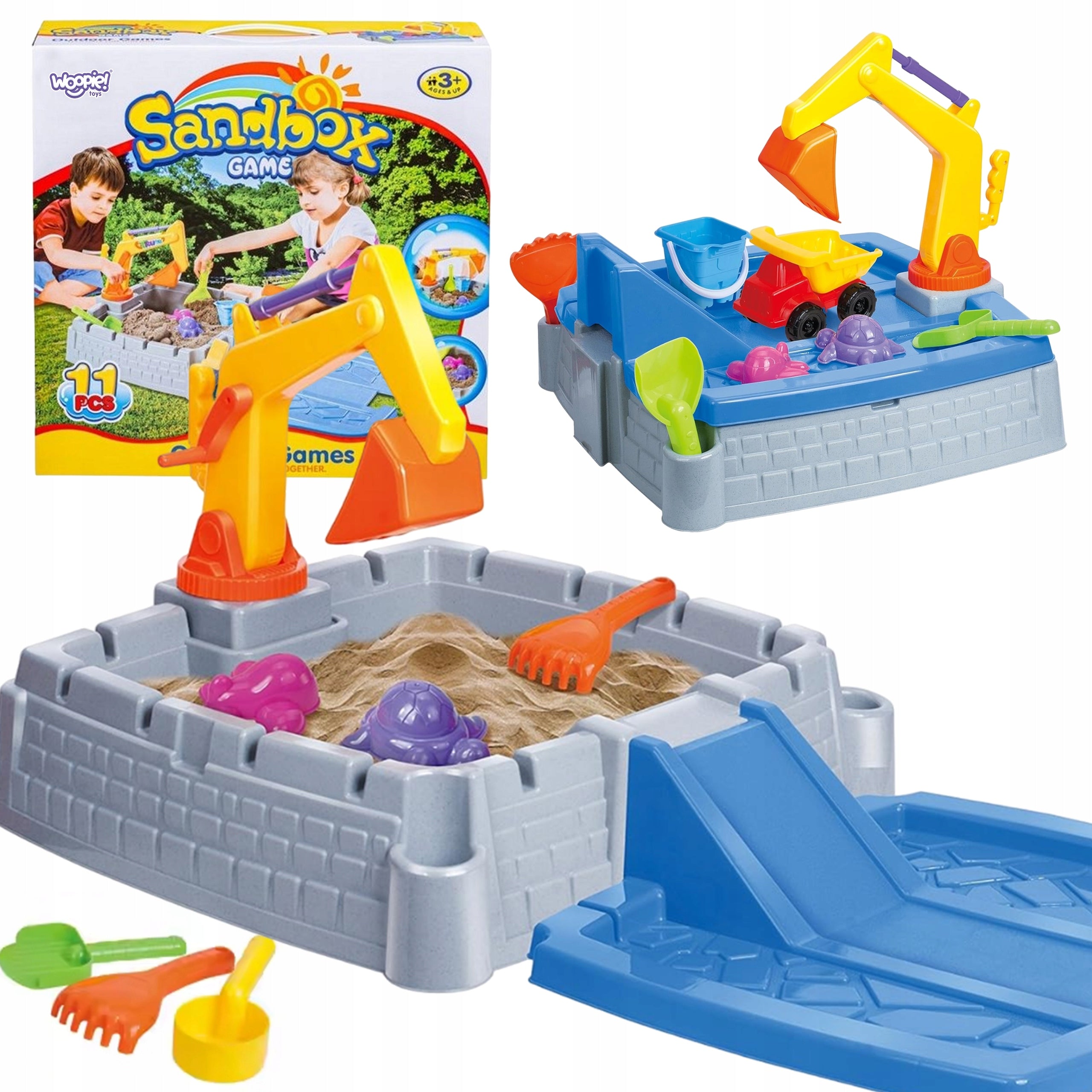 SANDBOX CLOSED WITH LID EXCAVATOR CAR BUCKET PORTABLE WOOPIE