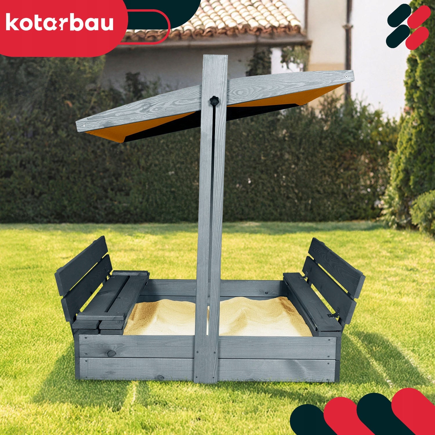 SANDBOX FOR CHILDREN LARGE WOODEN CANOPY YELLOW IMPREGNATED 100X100 CM Brand Kotarbau