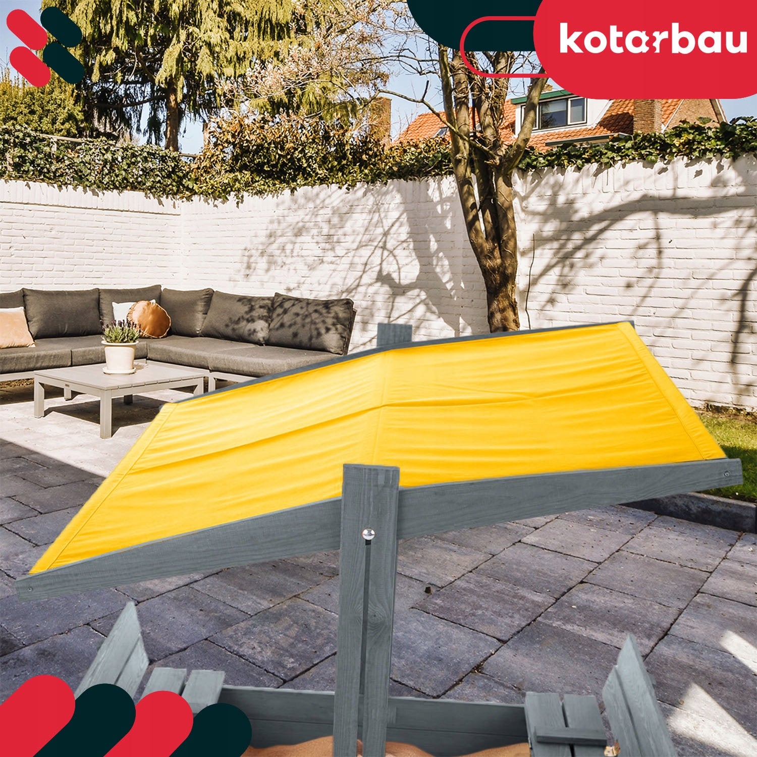 SANDBOX FOR CHILDREN LARGE WOODEN CANOPY YELLOW IMPREGNATED 100X100 CM Kind wooden