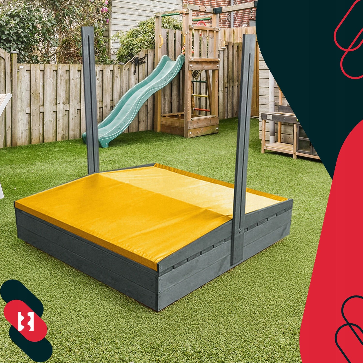 SANDBOX FOR CHILDREN LARGE WOODEN CANOPY YELLOW IMPREGNATED 100X100 CM Product height 22 cm