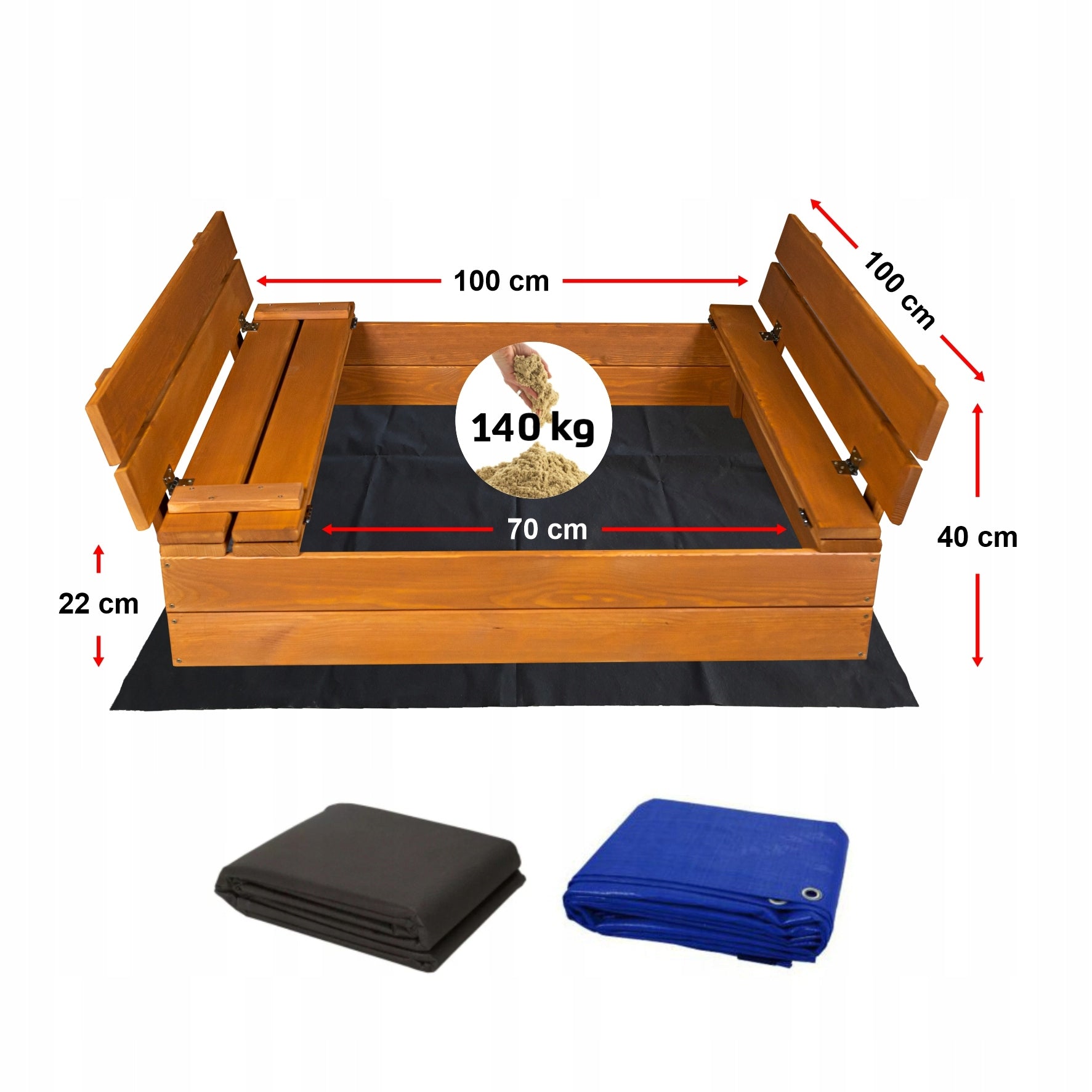 SANDBOX IMPREGNATED WOODEN CLOSED WITH BENCHES 100x100cm + FREEBIES! Kind wooden
