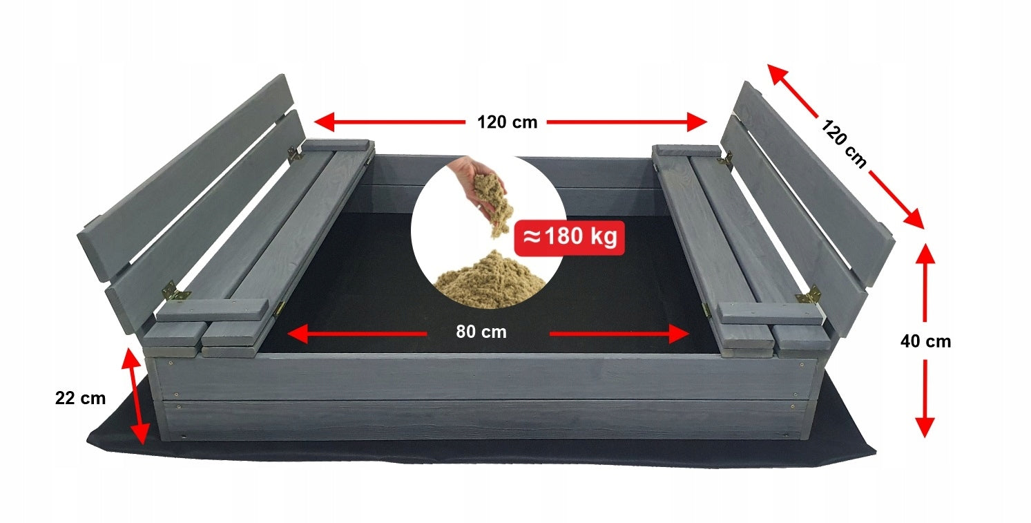 SANDBOX IMPREGNATED WOODEN WITH BENCHES CLOSED GREY 120 MANUFACTURER Kind wooden