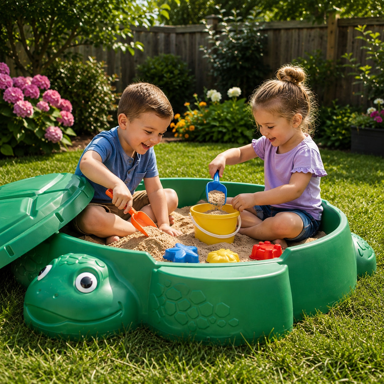 SANDBOX LITTLE TIKES FOR CHILDREN TURTLE GREEN WITH LID AND SEAT Kid's age 12+ months