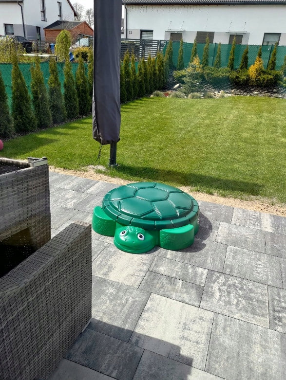 SANDBOX LITTLE TIKES FOR CHILDREN TURTLE GREEN WITH LID AND SEAT Length 110 cm