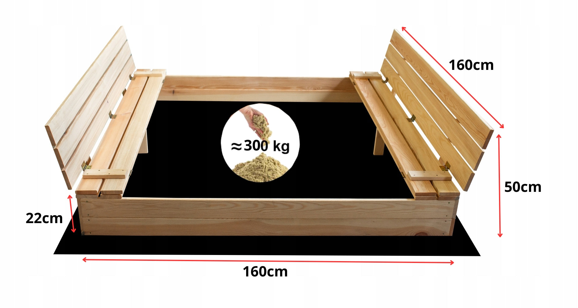 SANDBOX WITH BENCHES CLOSED WOODEN 160x160cm FROM THE MANUFACTURER FREEBIES Kid's age 12+ months