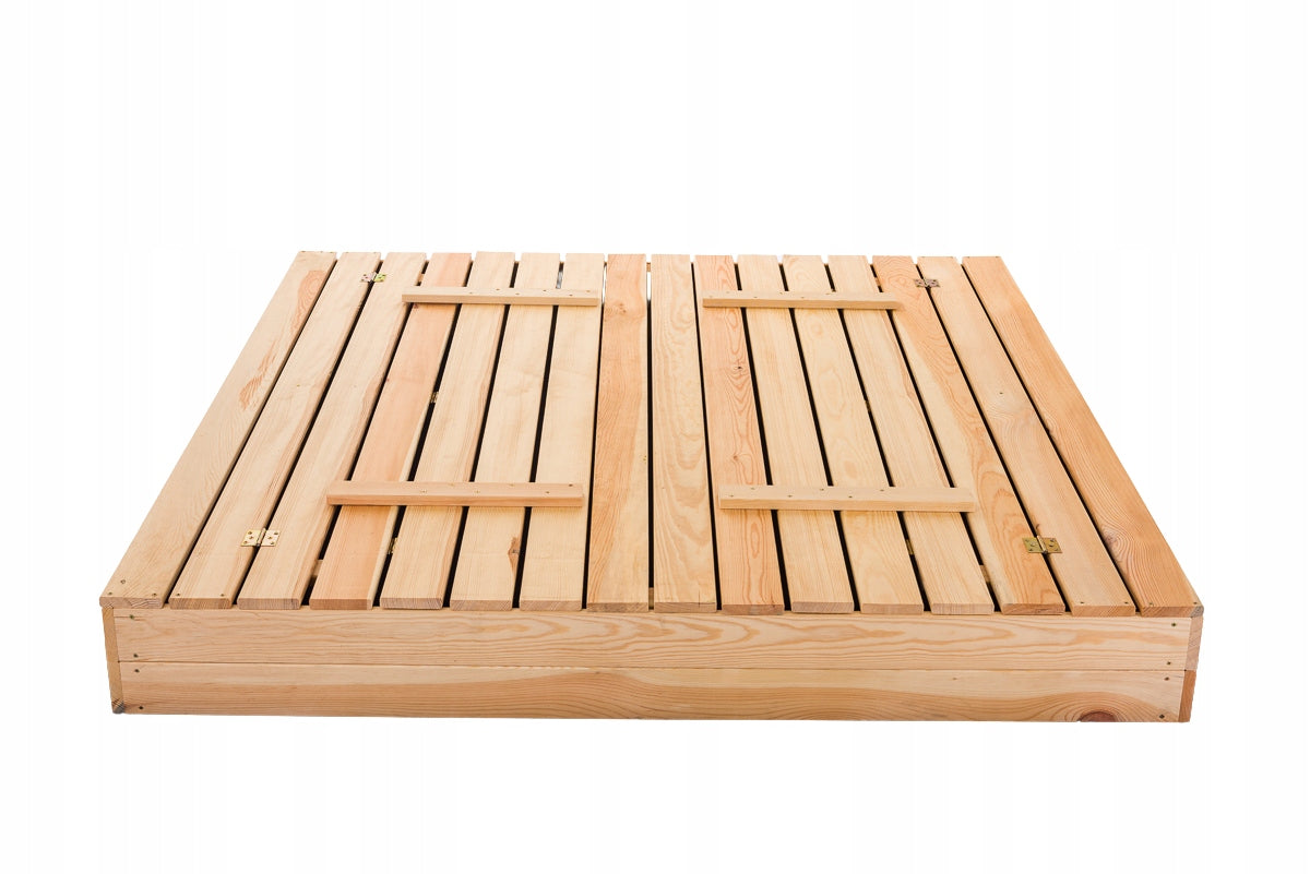 SANDBOX WITH BENCHES CLOSED WOODEN 160x160cm FROM THE MANUFACTURER FREEBIES Length 160 cm