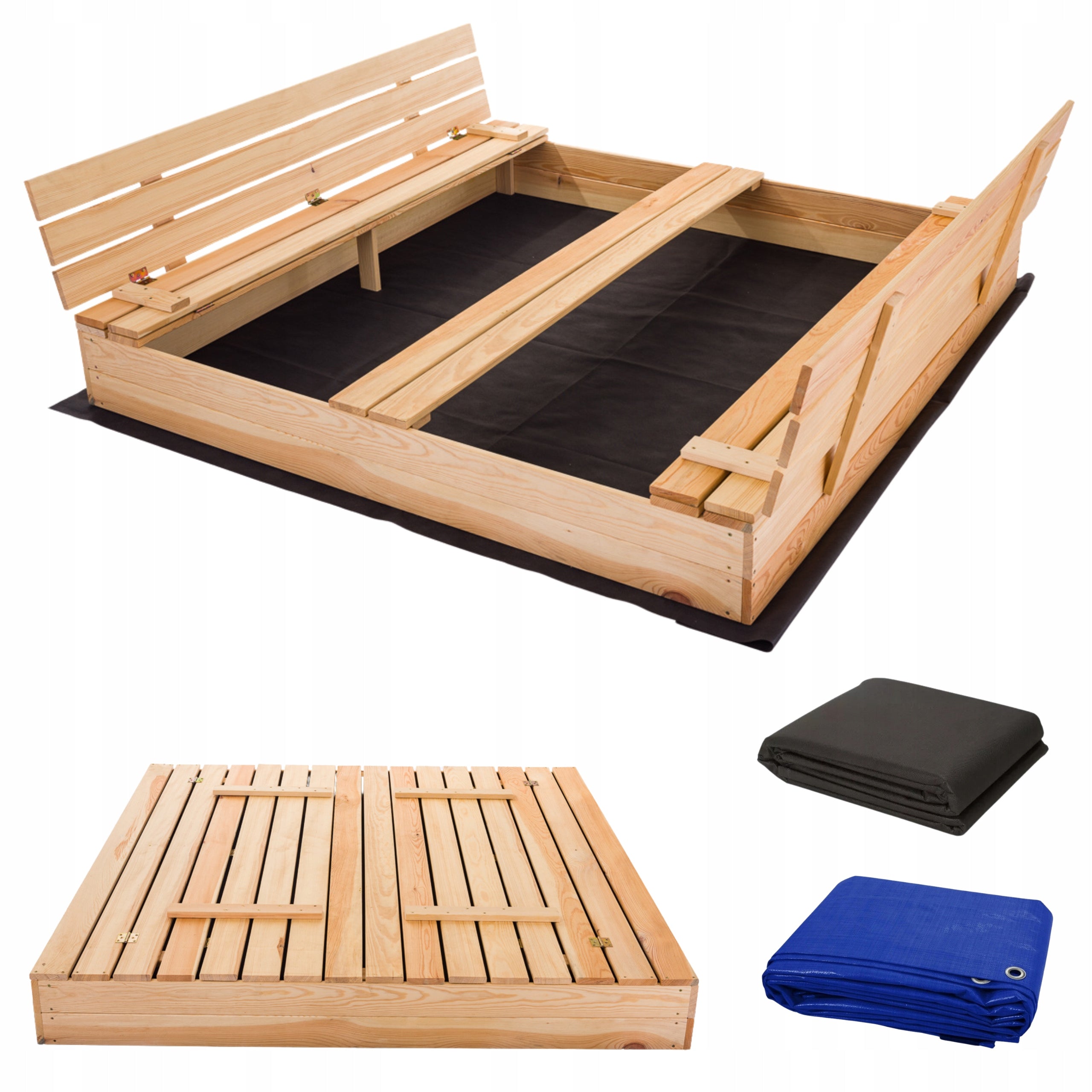 SANDBOX WITH BENCHES CLOSED WOODEN 160x160cm FROM THE MANUFACTURER FREEBIES