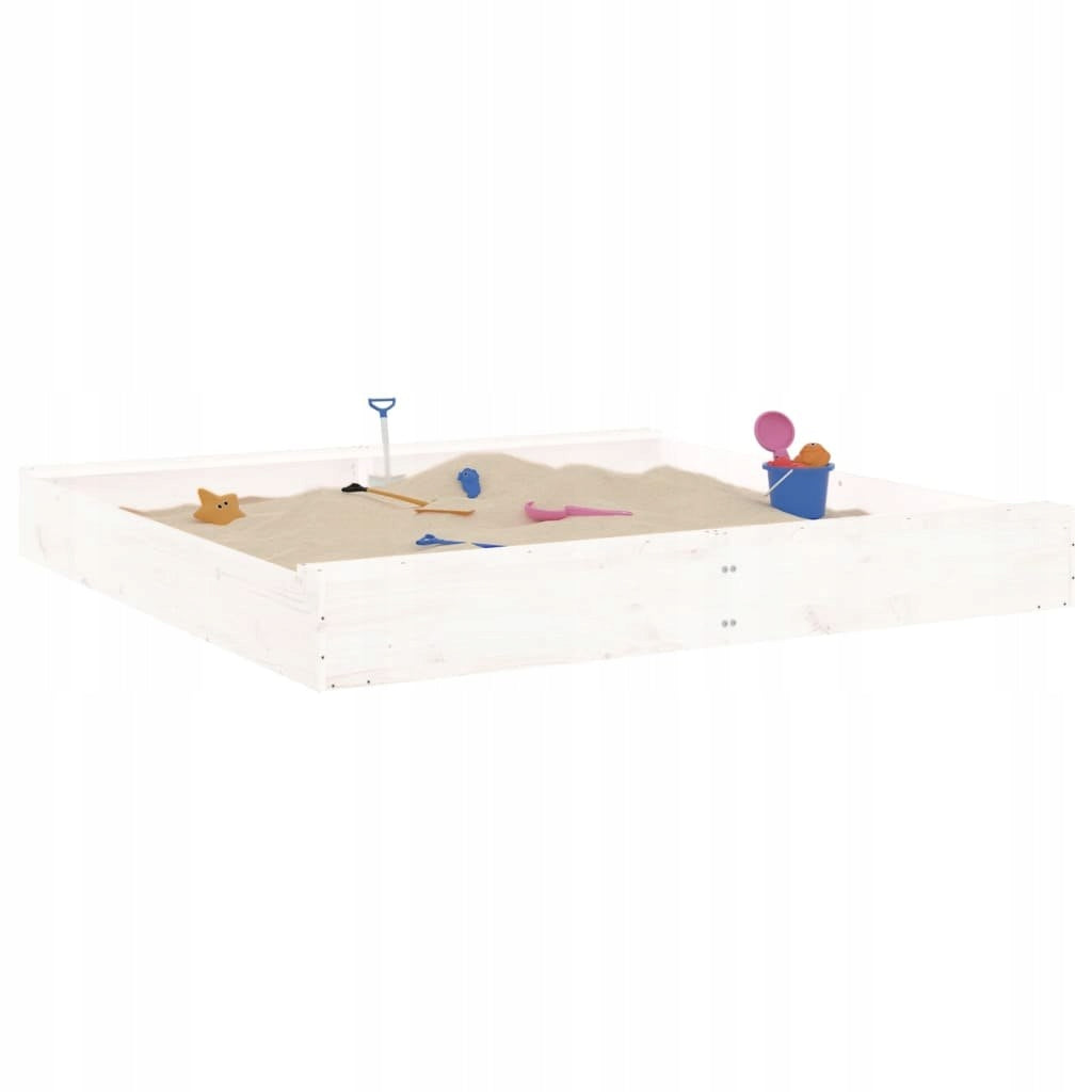 SANDBOX WITH SEATS WHITE SQUARE PINE WOOD