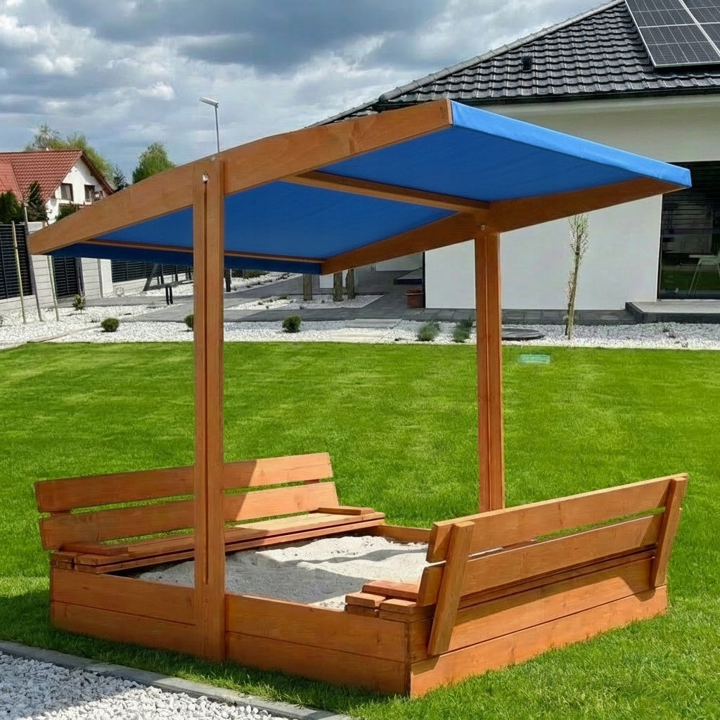 SANDBOX WITH VISOR IMPREGNATED WOODEN 120 CLOSED 3D VIDEO BENCHES Packaging status original