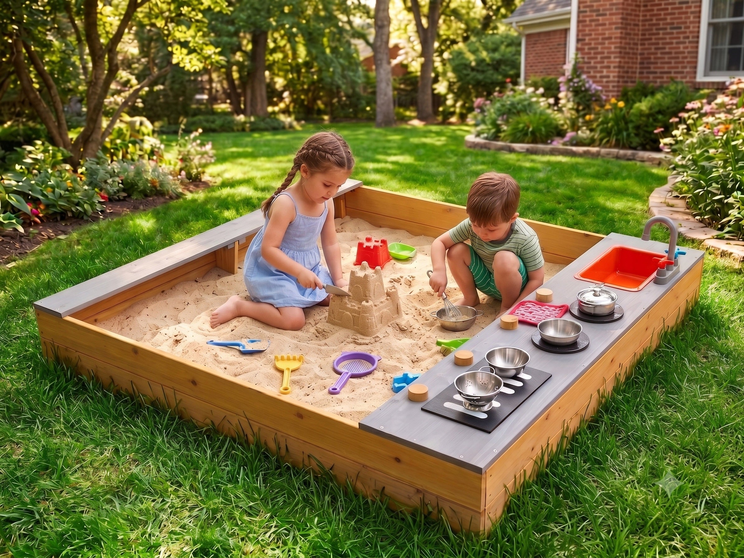 SANDBOX WOODEN MUD KITCHEN FOR CHILD ACCESSORIES TAP FOR PLAY Kind wooden