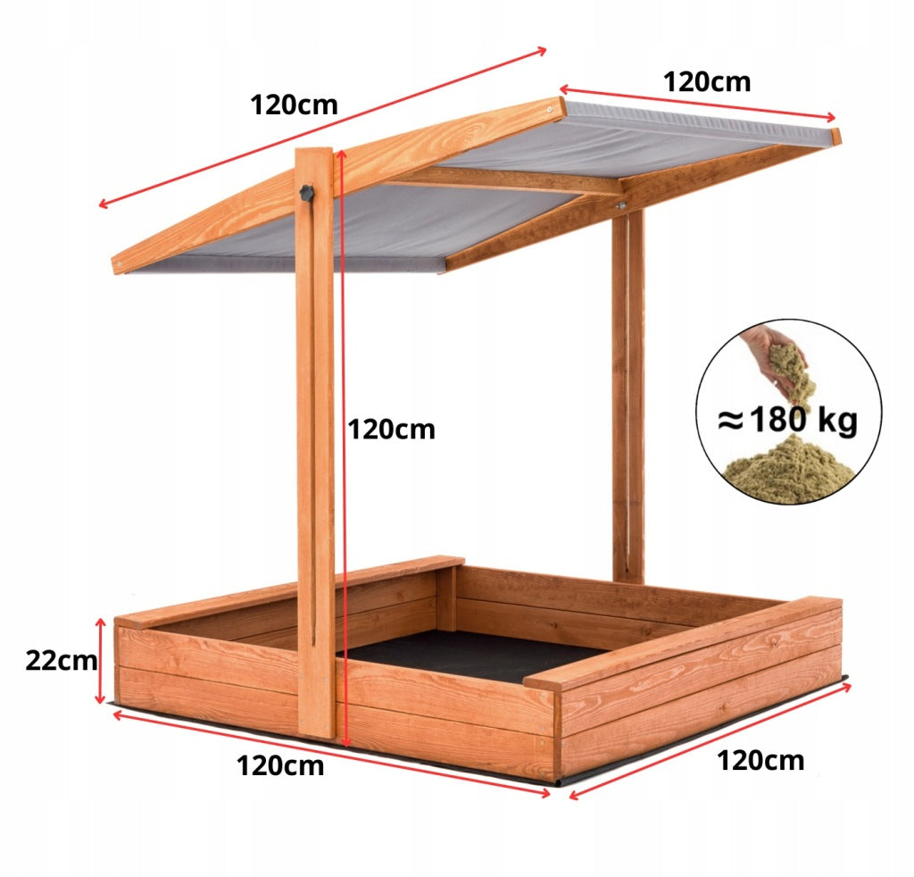 SANDBOX Wooden with Adjustable Canopy IMPREGNATED WITH DIFFERENT COLORS! Color red
