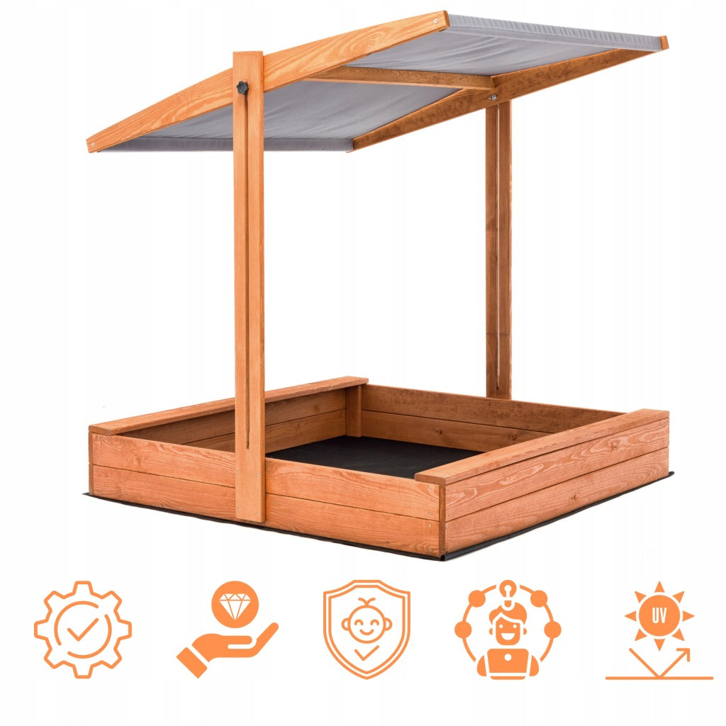 SANDBOX Wooden with Adjustable Canopy IMPREGNATED WITH DIFFERENT COLORS! Kind plastic