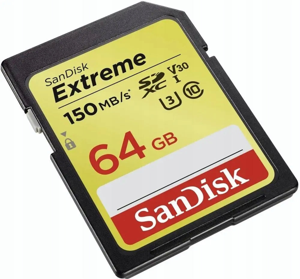 SANDISK 64GB SD SDXC Class 10 EXTREME 150MBs UHS-I U3 memory card Card capacity 64 GB