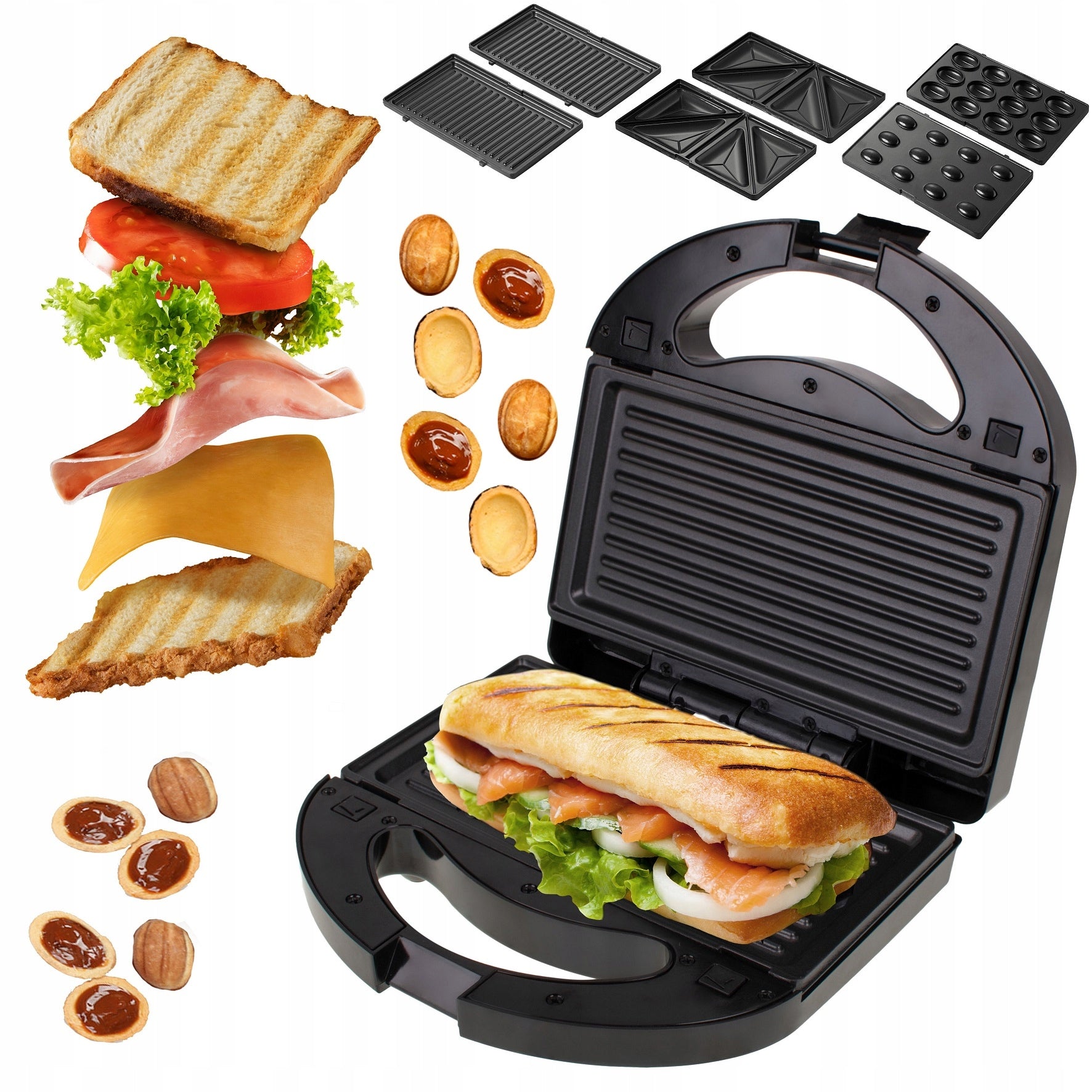 SANDWICH TOASTER GRILL PANINI PEANUT TOASTER SANDWICH 3in1 1000W