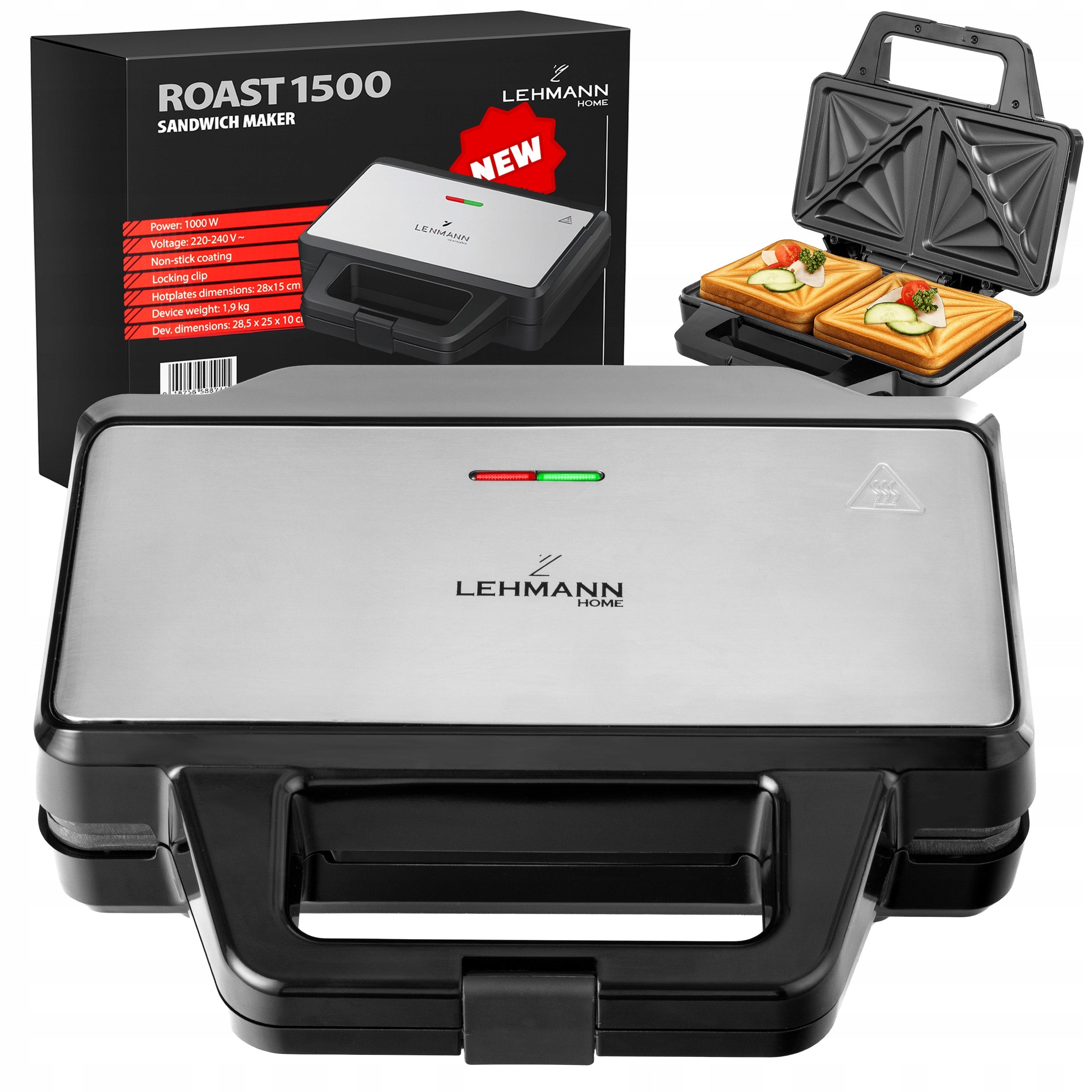 SANDWICH TOASTER GRILL SANDWICH COATING NON-STICK POWER 1500