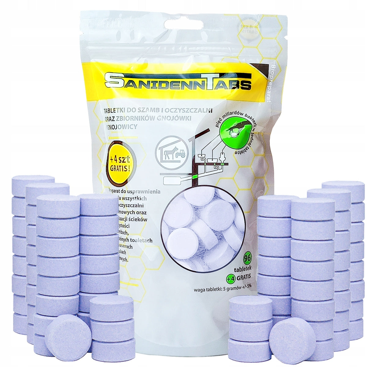 SANIDENN 96+4 TABS SEPTIC TANK TABLETS STRONG BACTERIA FOR TREATMENT PLANT 2 YEARS